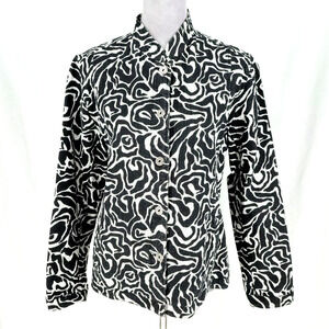 Chicos 2 Jacket Womens 12 Large Reversible Black White Cotton Embroidered Career
